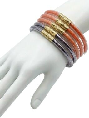 Refuse to Lose Orange and Silver Glitter Jelly Tube Bracelet Set (NWT)